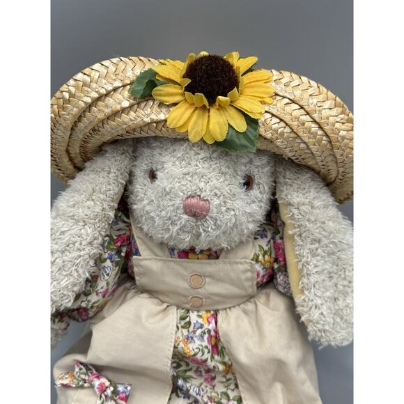 Chosun Bunny Rabbit In Floral Dress & Straw Wicker Hat Plush 16” Stuffed Animal - Picture 3 of 7